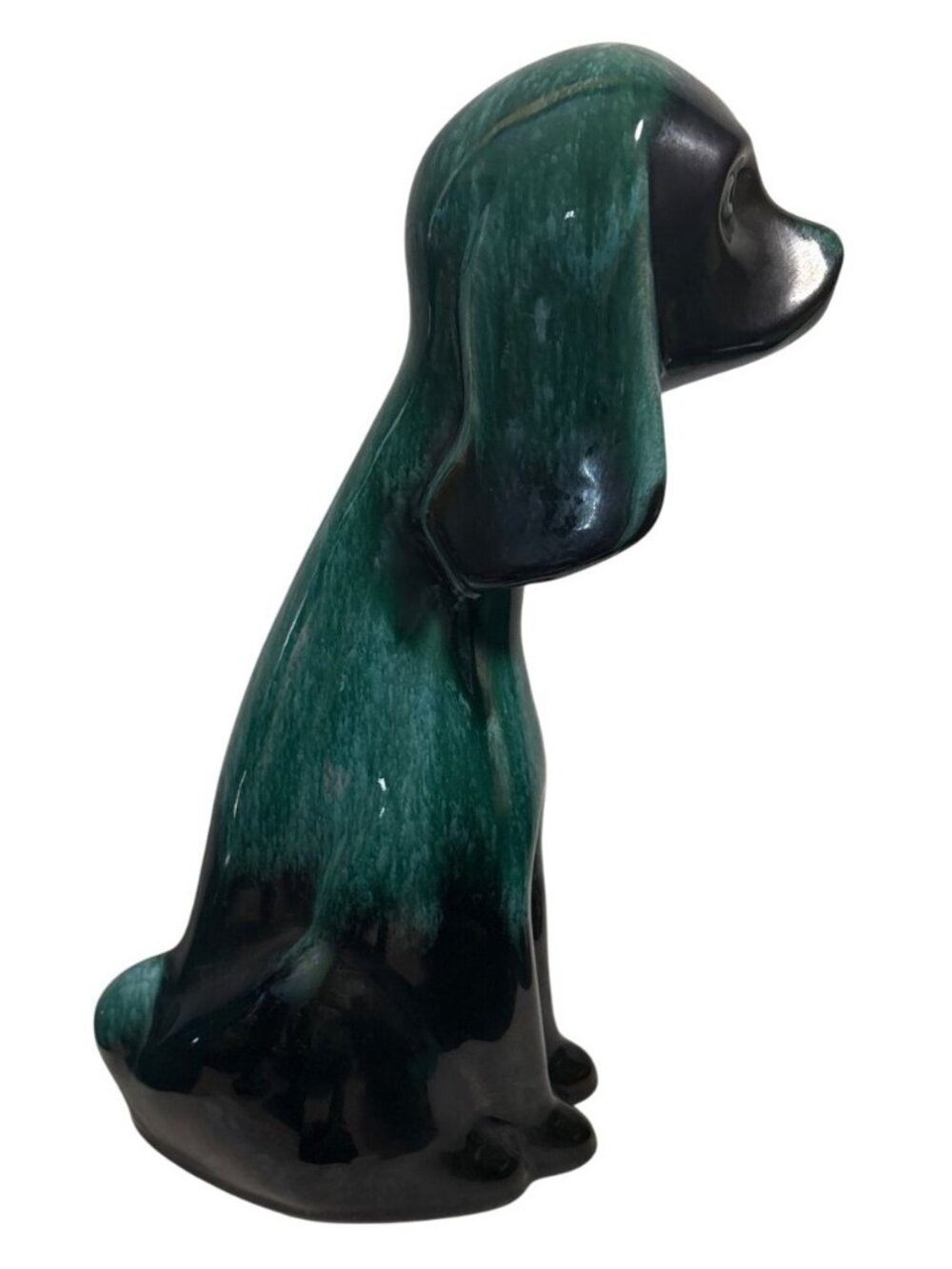 Blue Mountain Pottery Dog Figurine 11" Green Drip Glaze MCM Canada BMP Vintage